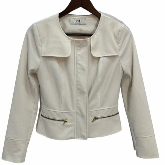 xxi💐white Cropped Lined Jacket Zippered Front Cropped Size S - Picture 2 of 8